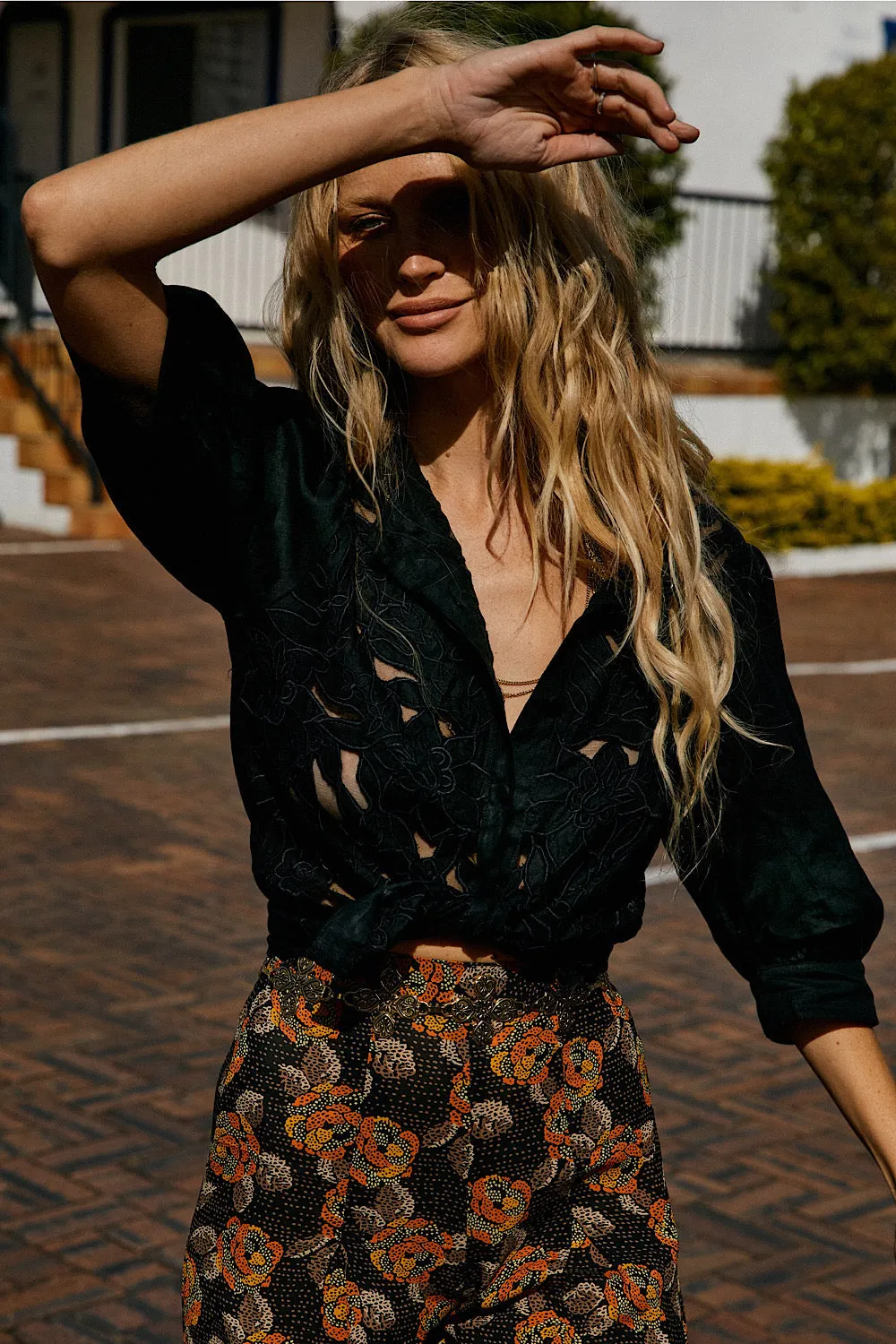 Let It Shine Cutwork Embroidered Blouse - Black