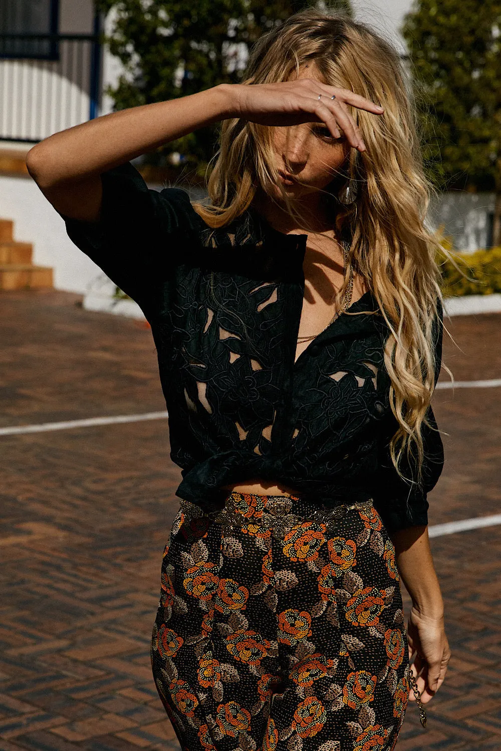 Let It Shine Cutwork Embroidered Blouse - Black
