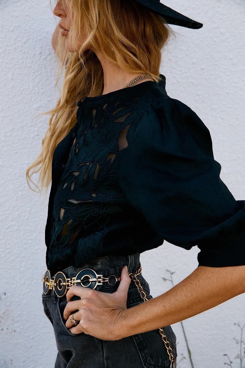 Let It Shine Cutwork Embroidered Blouse - Black
