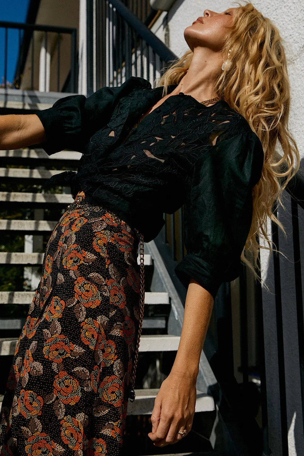 Let It Shine Cutwork Embroidered Blouse - Black