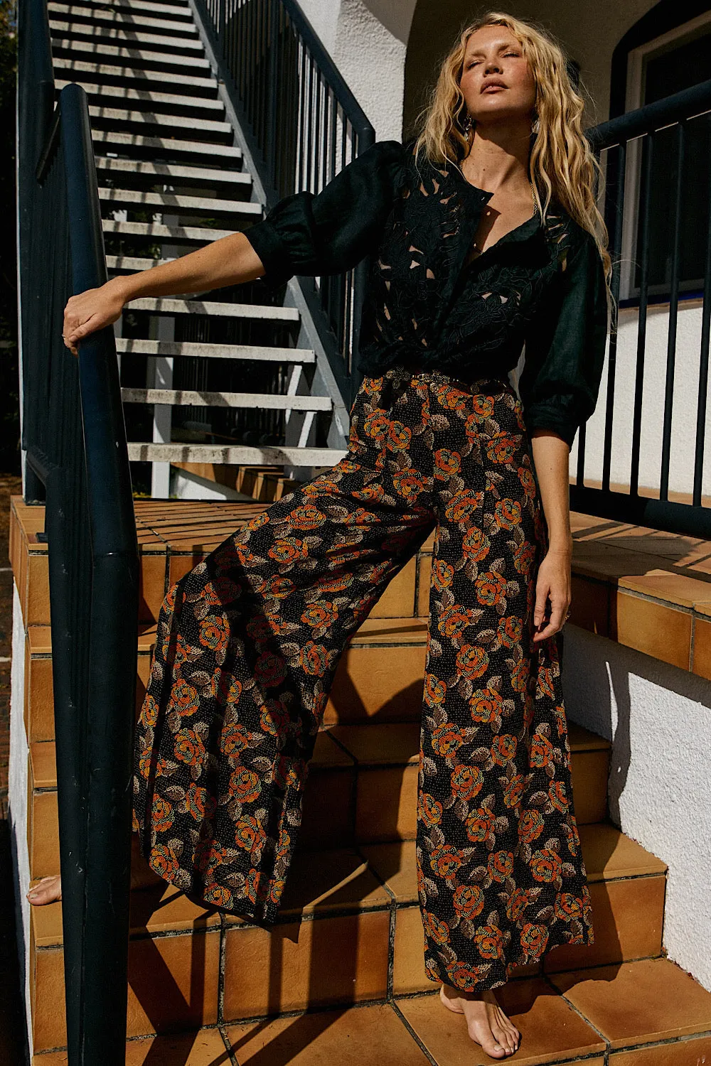 Let It Shine Cutwork Embroidered Blouse - Black