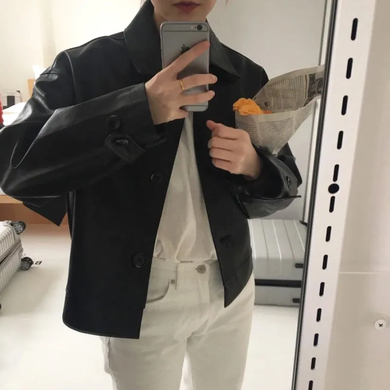 Long Sleeve Versatile Faux Leather Jacket