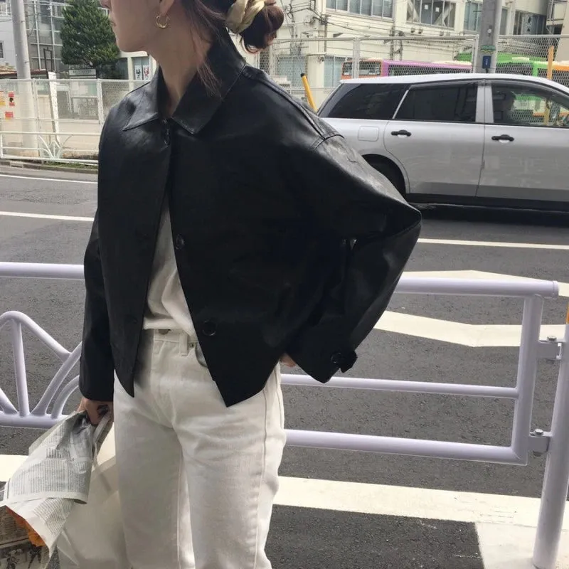Long Sleeve Versatile Faux Leather Jacket