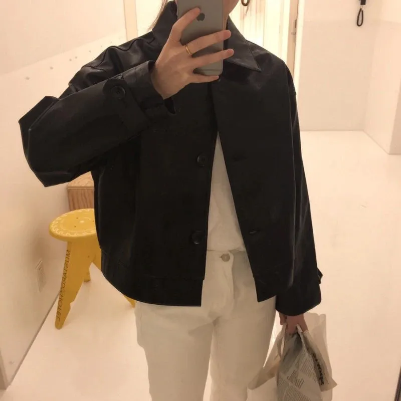 Long Sleeve Versatile Faux Leather Jacket