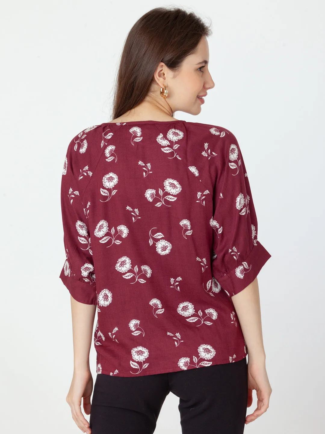 Maroon Printed Regular Top
