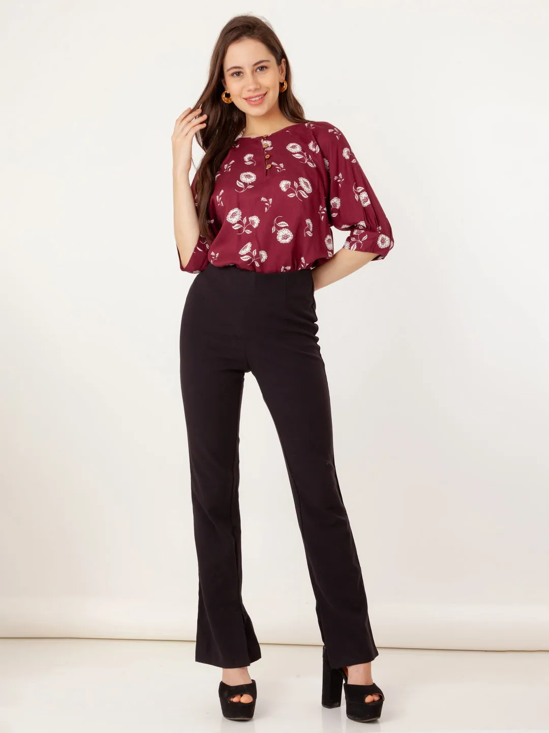 Maroon Printed Regular Top