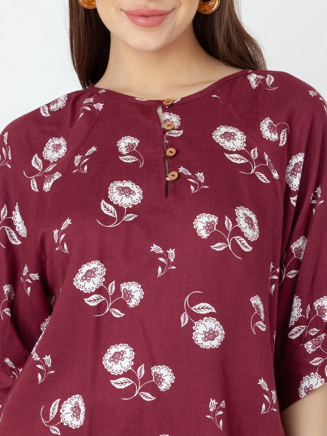 Maroon Printed Regular Top