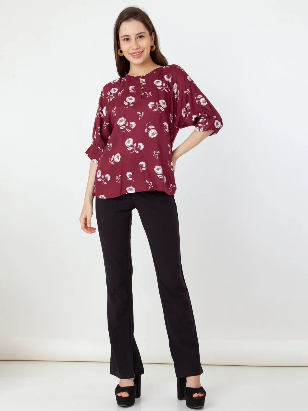 Maroon Printed Regular Top