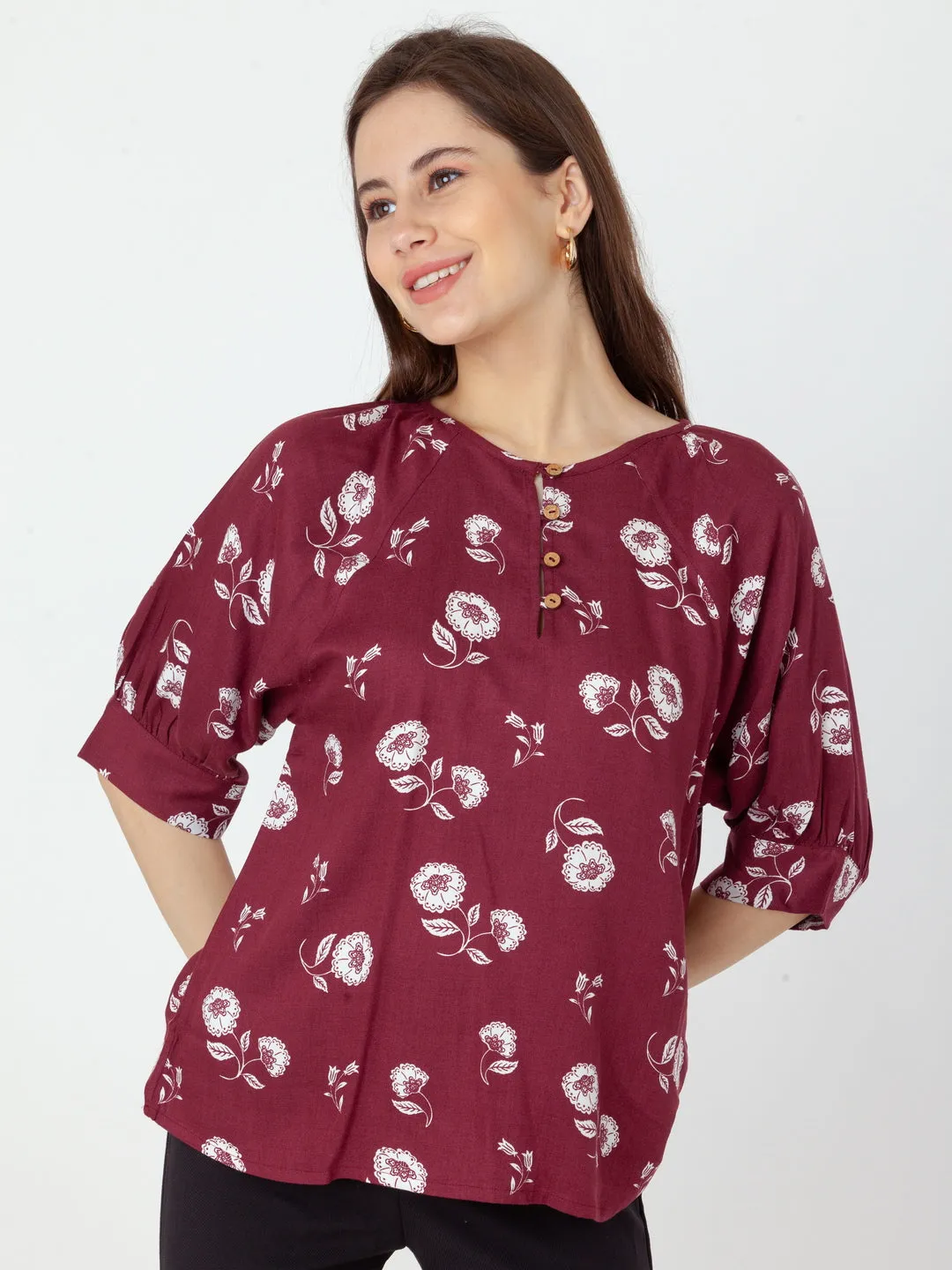 Maroon Printed Regular Top