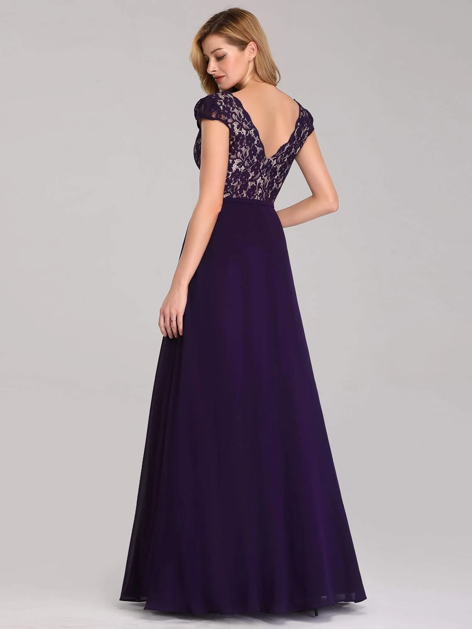 Maxi Long Evening Dresses for Women with Lace Cap Sleeves