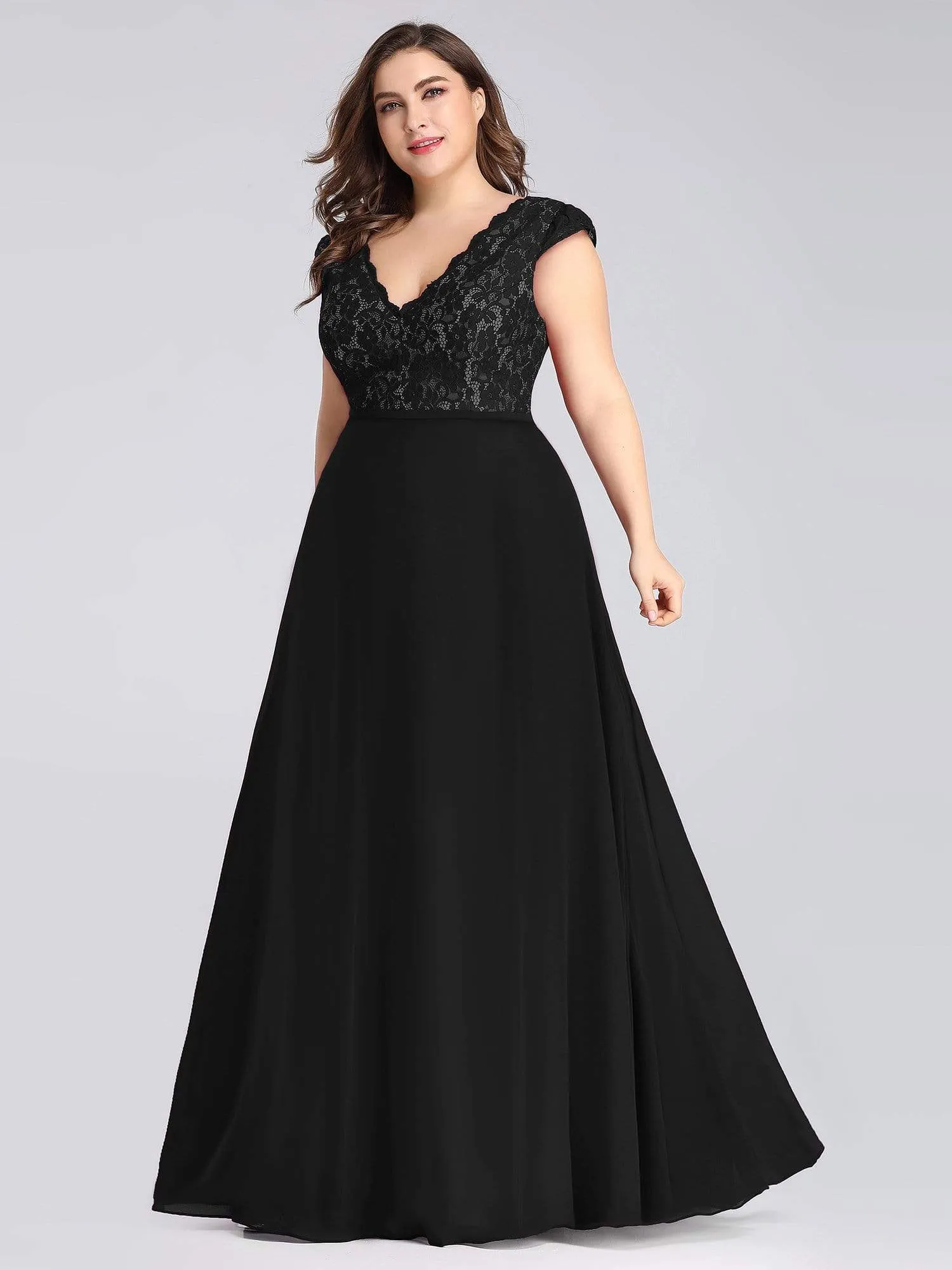 Maxi Long Evening Dresses for Women with Lace Cap Sleeves