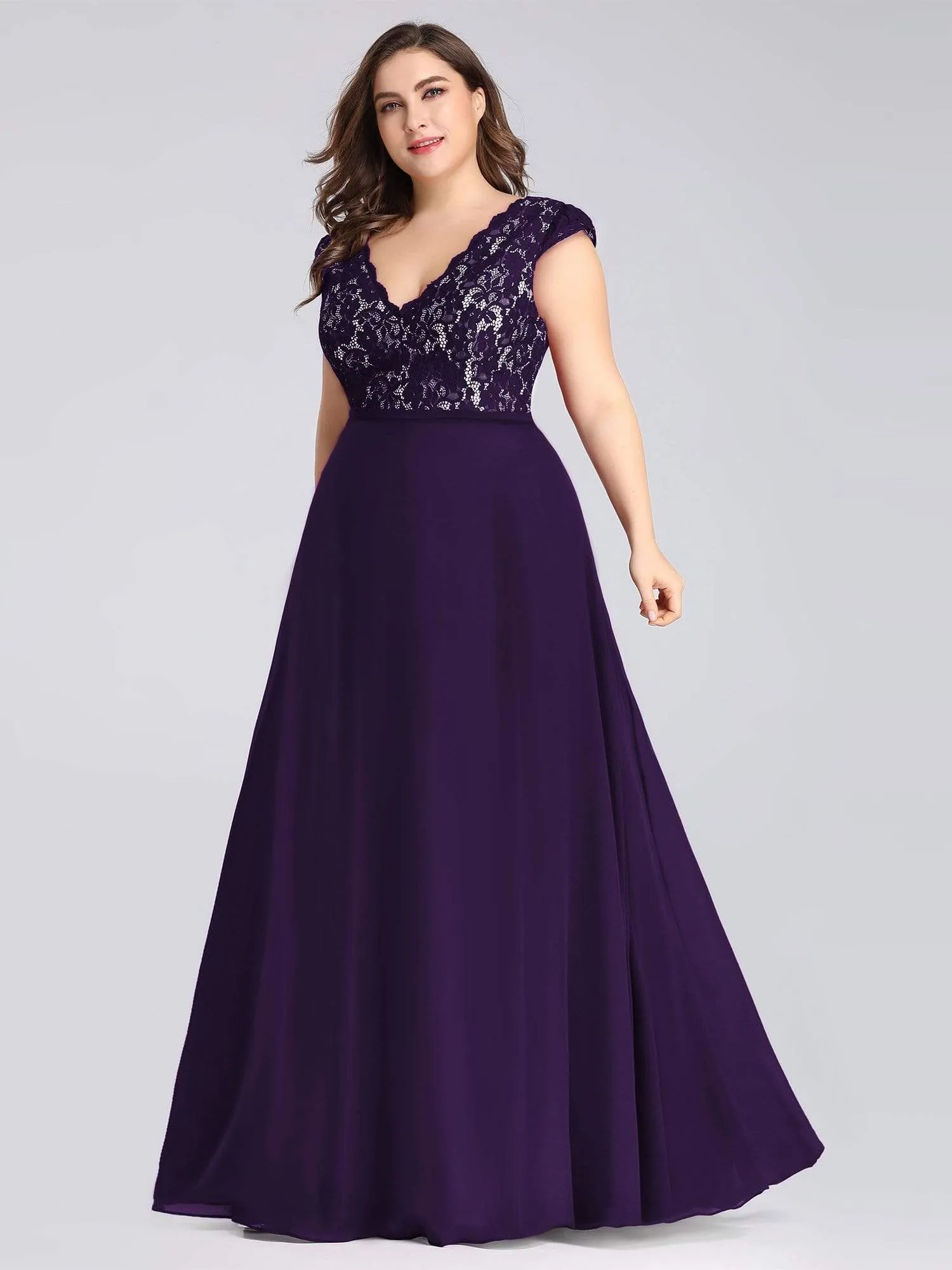 Maxi Long Evening Dresses for Women with Lace Cap Sleeves