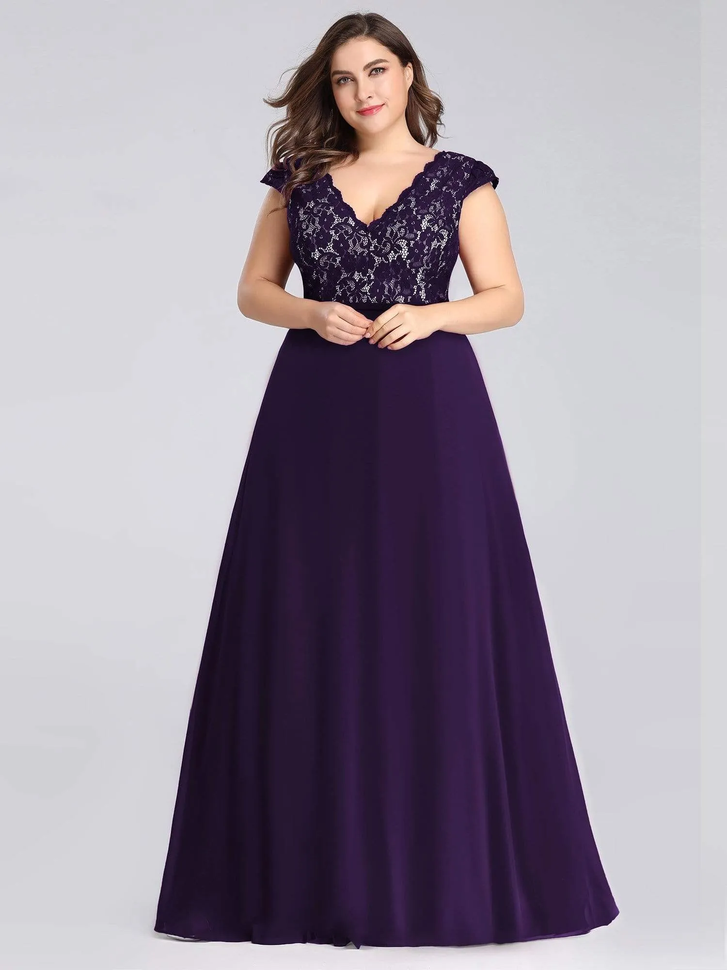 Maxi Long Evening Dresses for Women with Lace Cap Sleeves