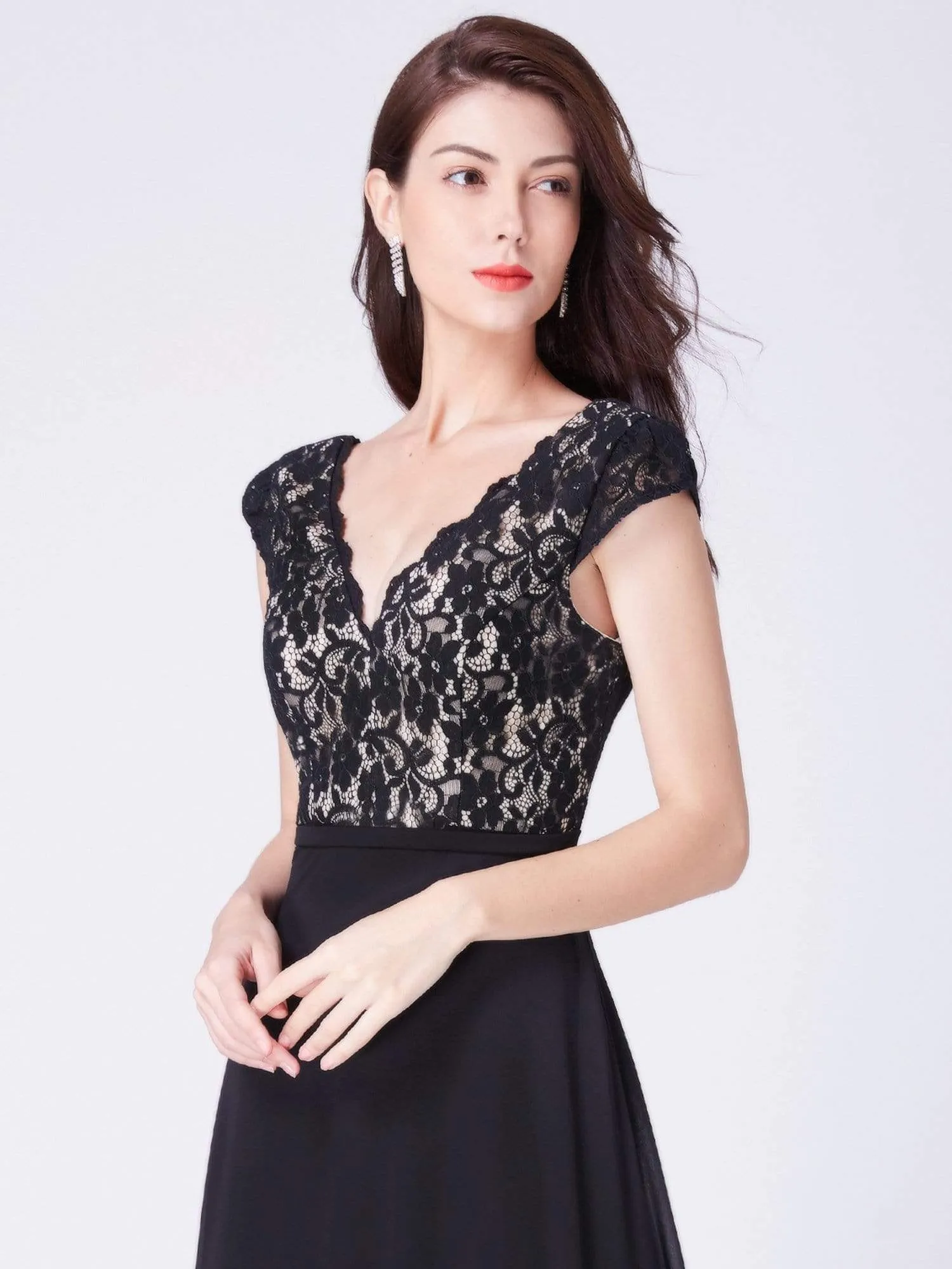 Maxi Long Evening Dresses for Women with Lace Cap Sleeves
