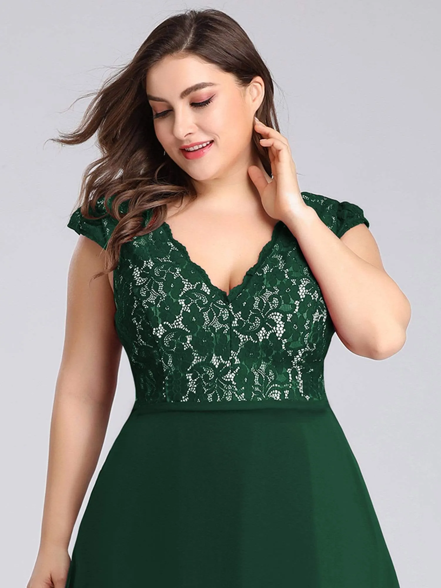 Maxi Long Evening Dresses for Women with Lace Cap Sleeves