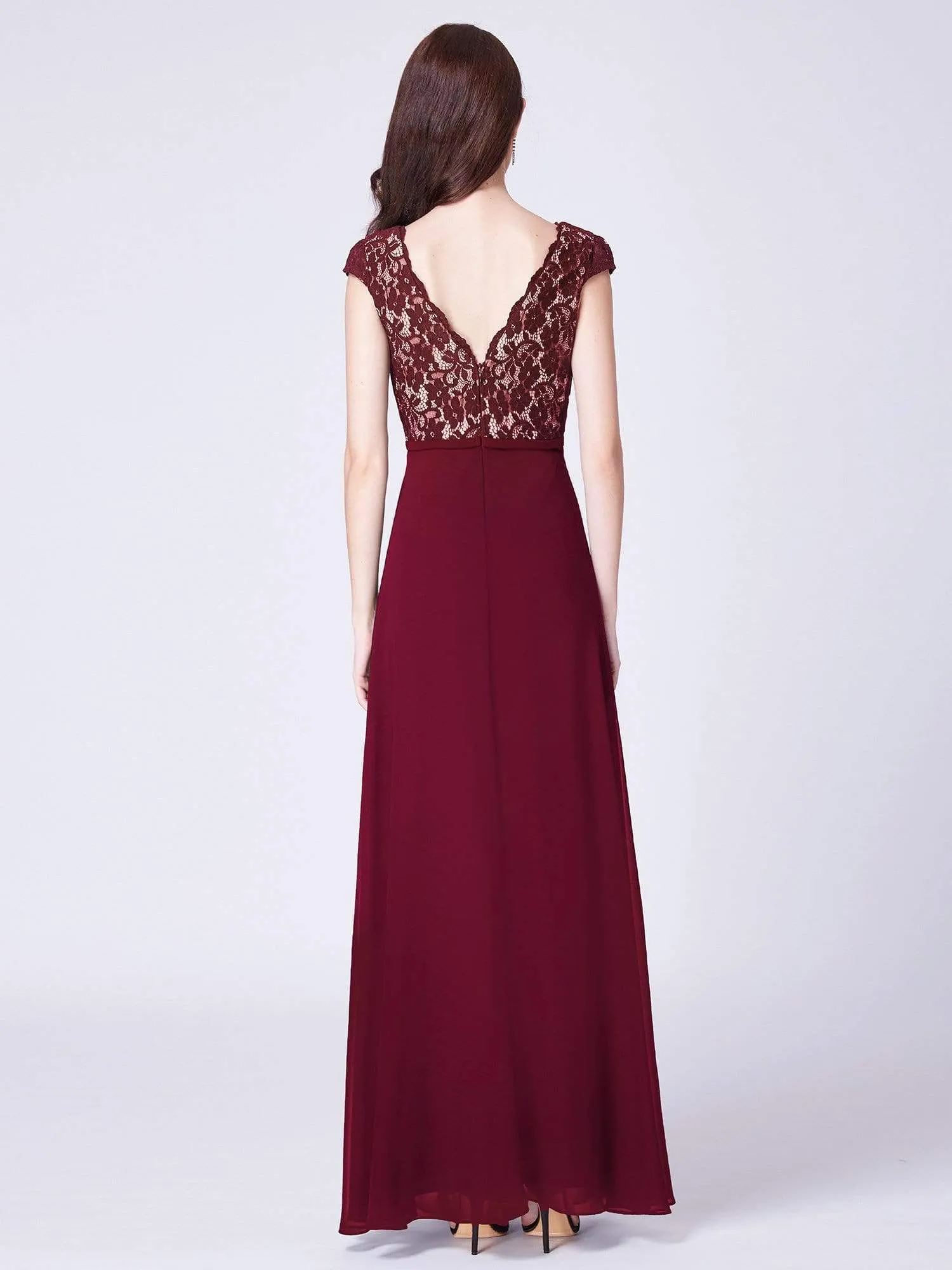 Maxi Long Evening Dresses for Women with Lace Cap Sleeves