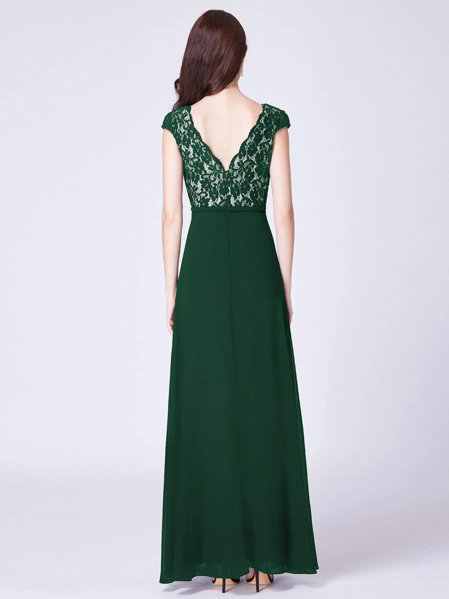 Maxi Long Evening Dresses for Women with Lace Cap Sleeves