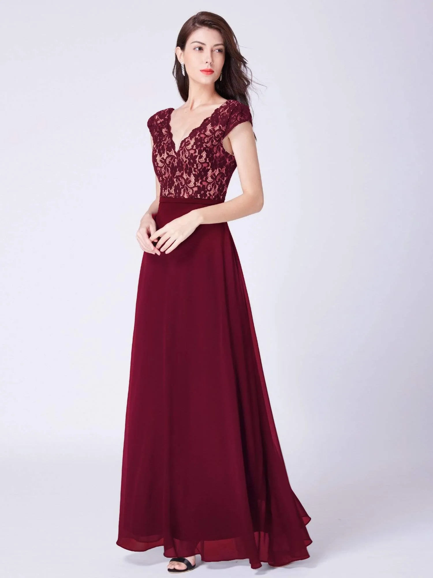 Maxi Long Evening Dresses for Women with Lace Cap Sleeves