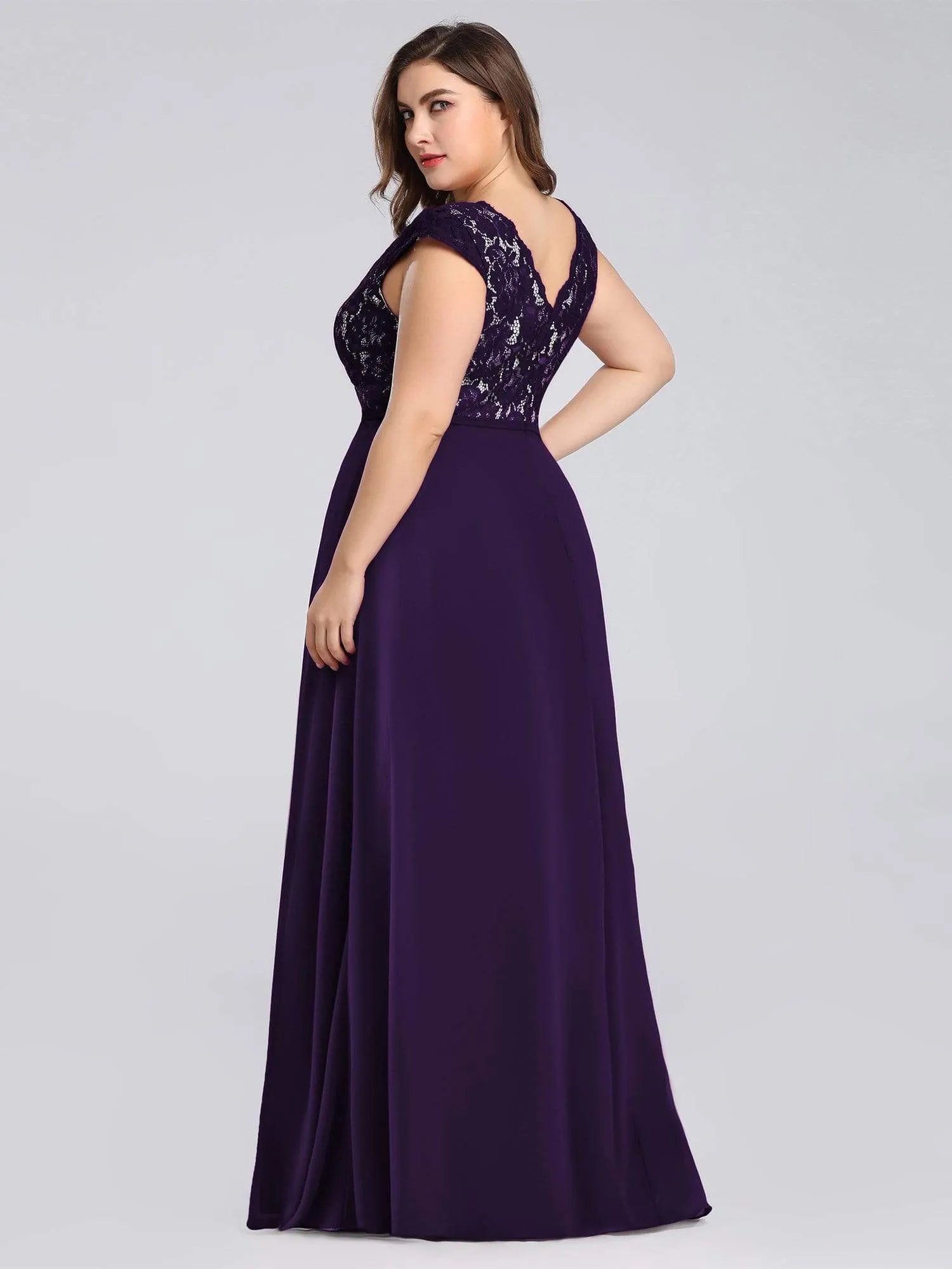 Maxi Long Evening Dresses for Women with Lace Cap Sleeves