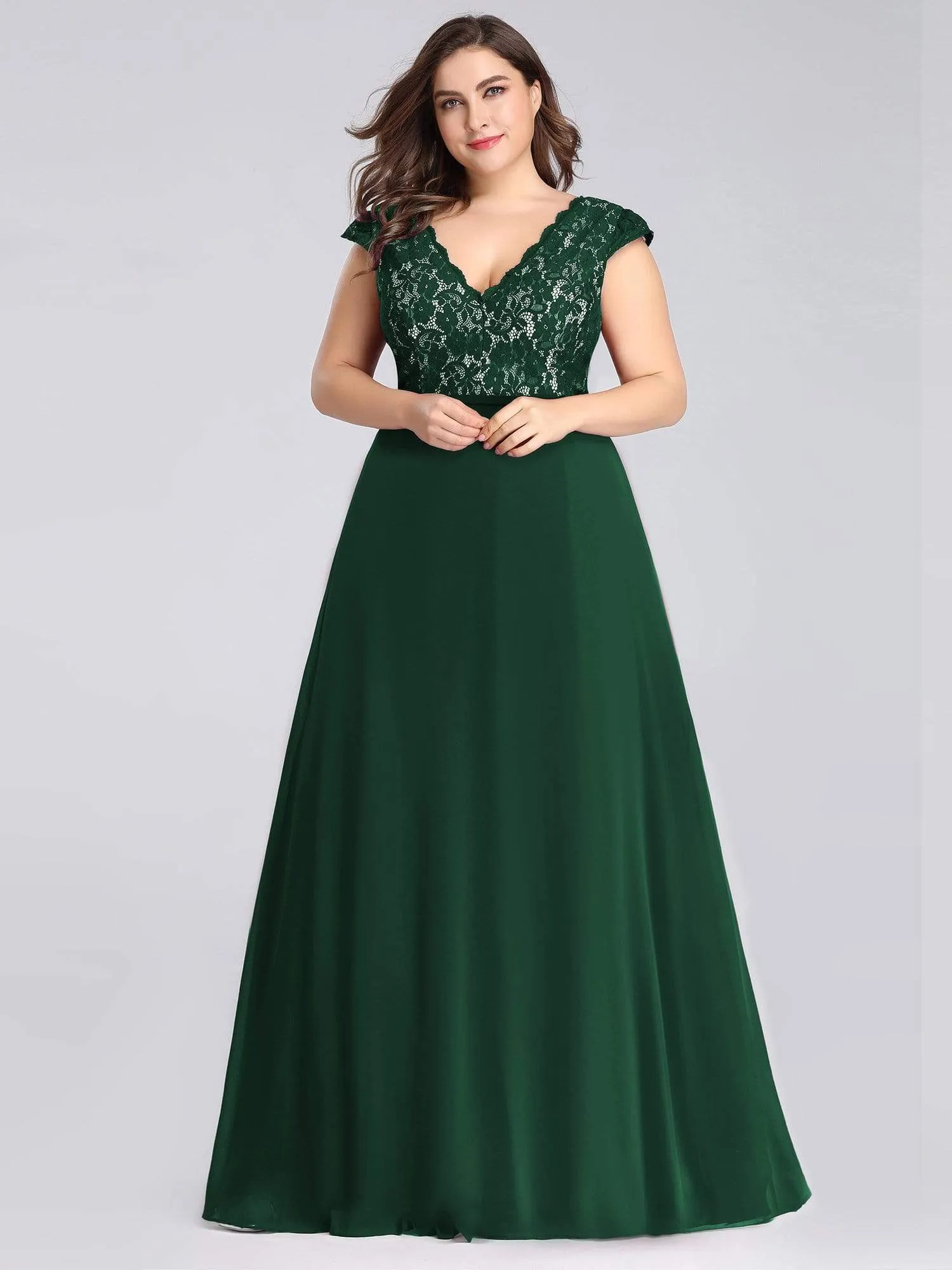 Maxi Long Evening Dresses for Women with Lace Cap Sleeves
