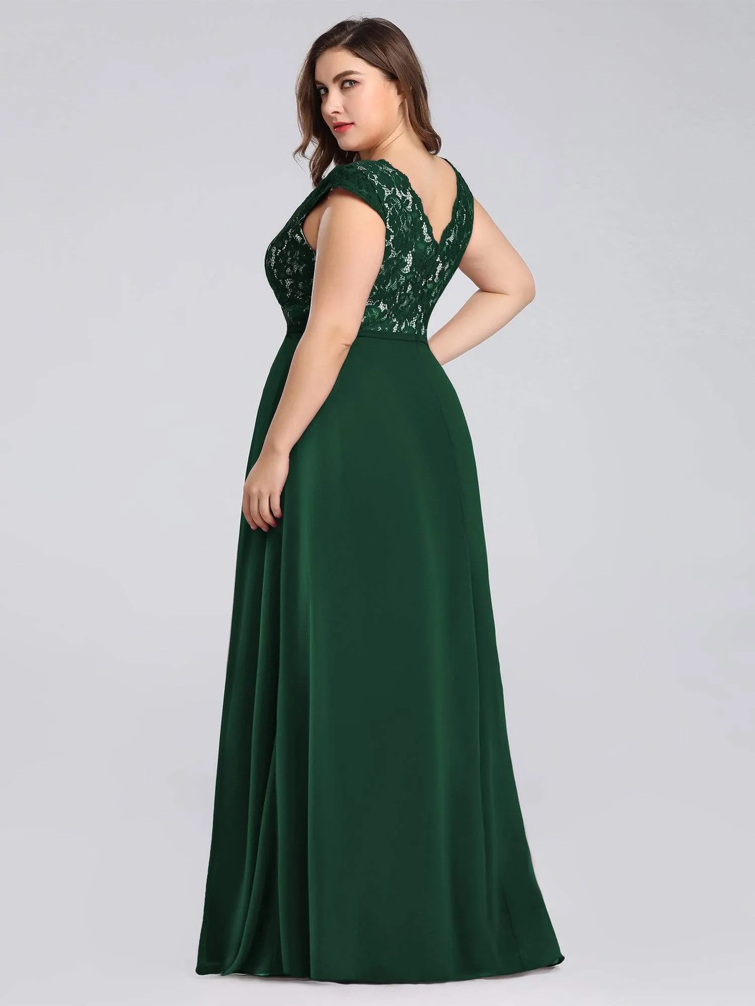 Maxi Long Evening Dresses for Women with Lace Cap Sleeves