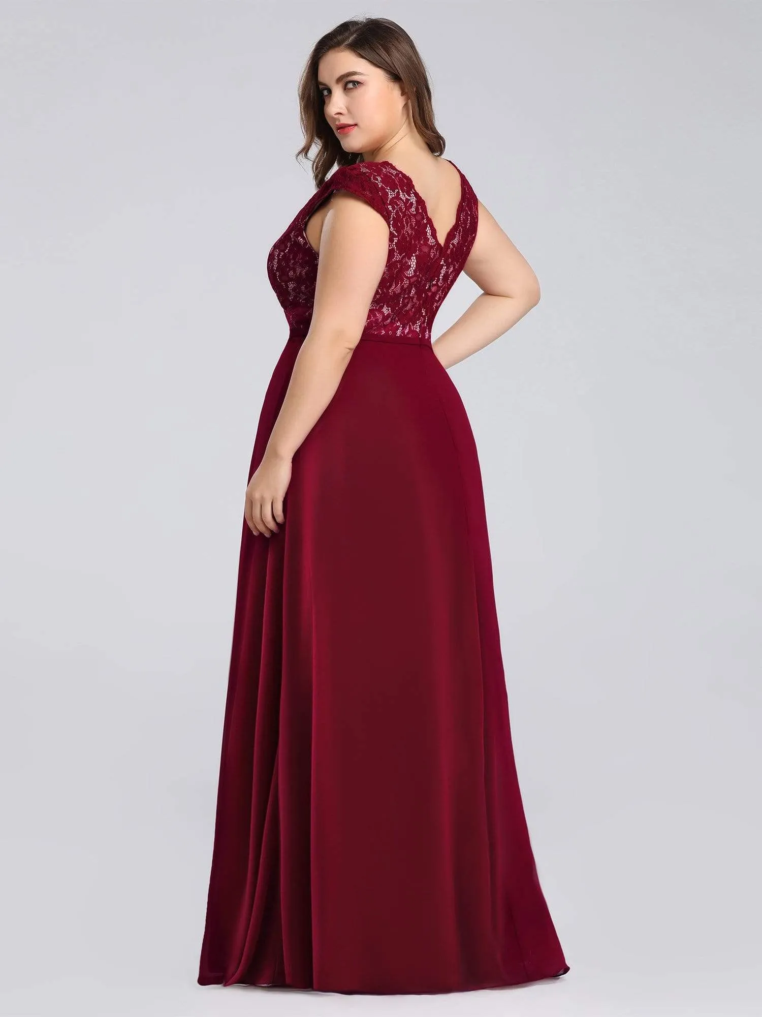 Maxi Long Evening Dresses for Women with Lace Cap Sleeves