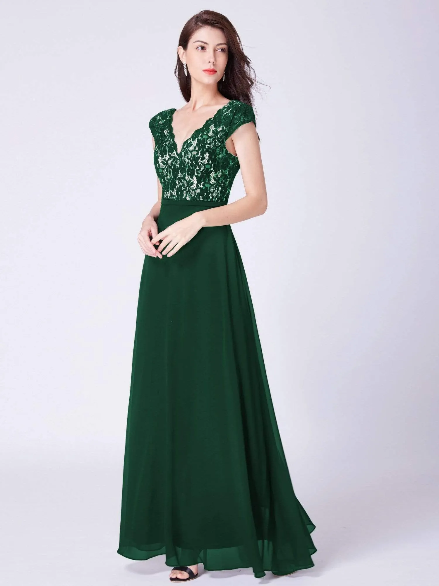 Maxi Long Evening Dresses for Women with Lace Cap Sleeves