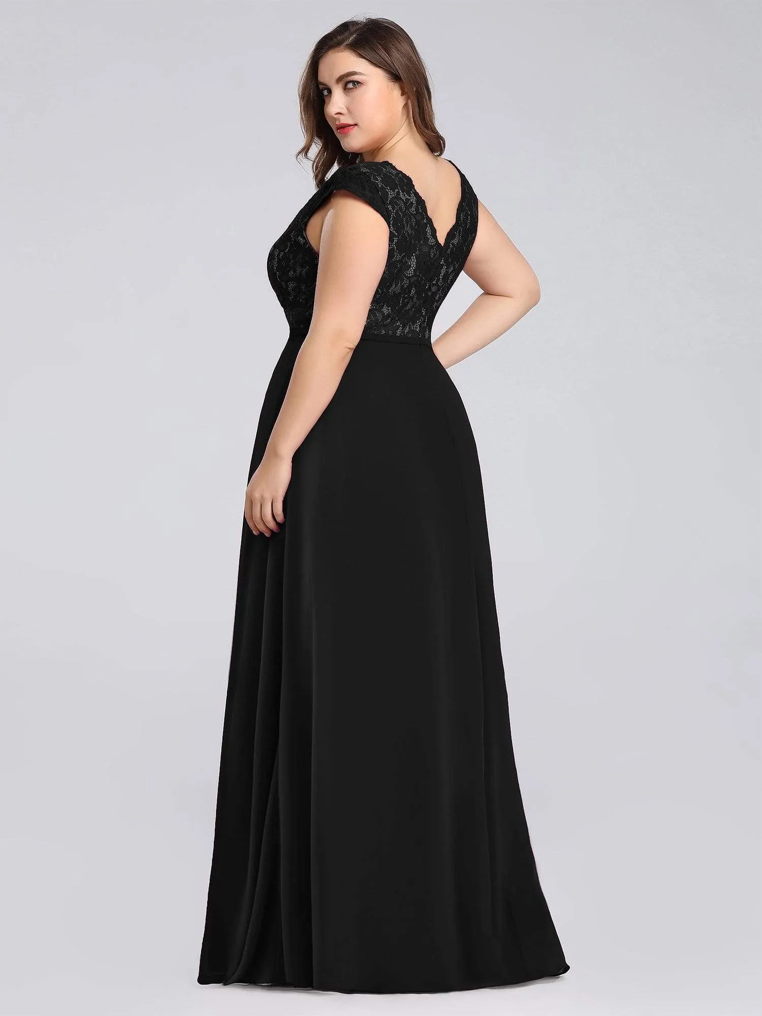 Maxi Long Evening Dresses for Women with Lace Cap Sleeves