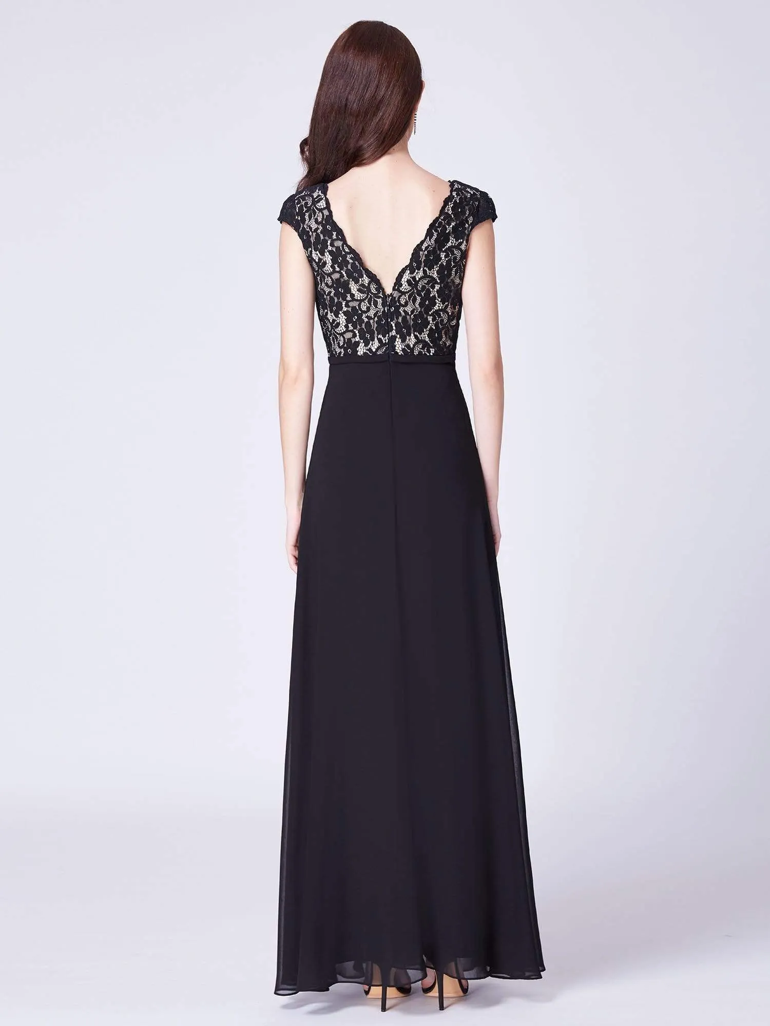 Maxi Long Evening Dresses for Women with Lace Cap Sleeves
