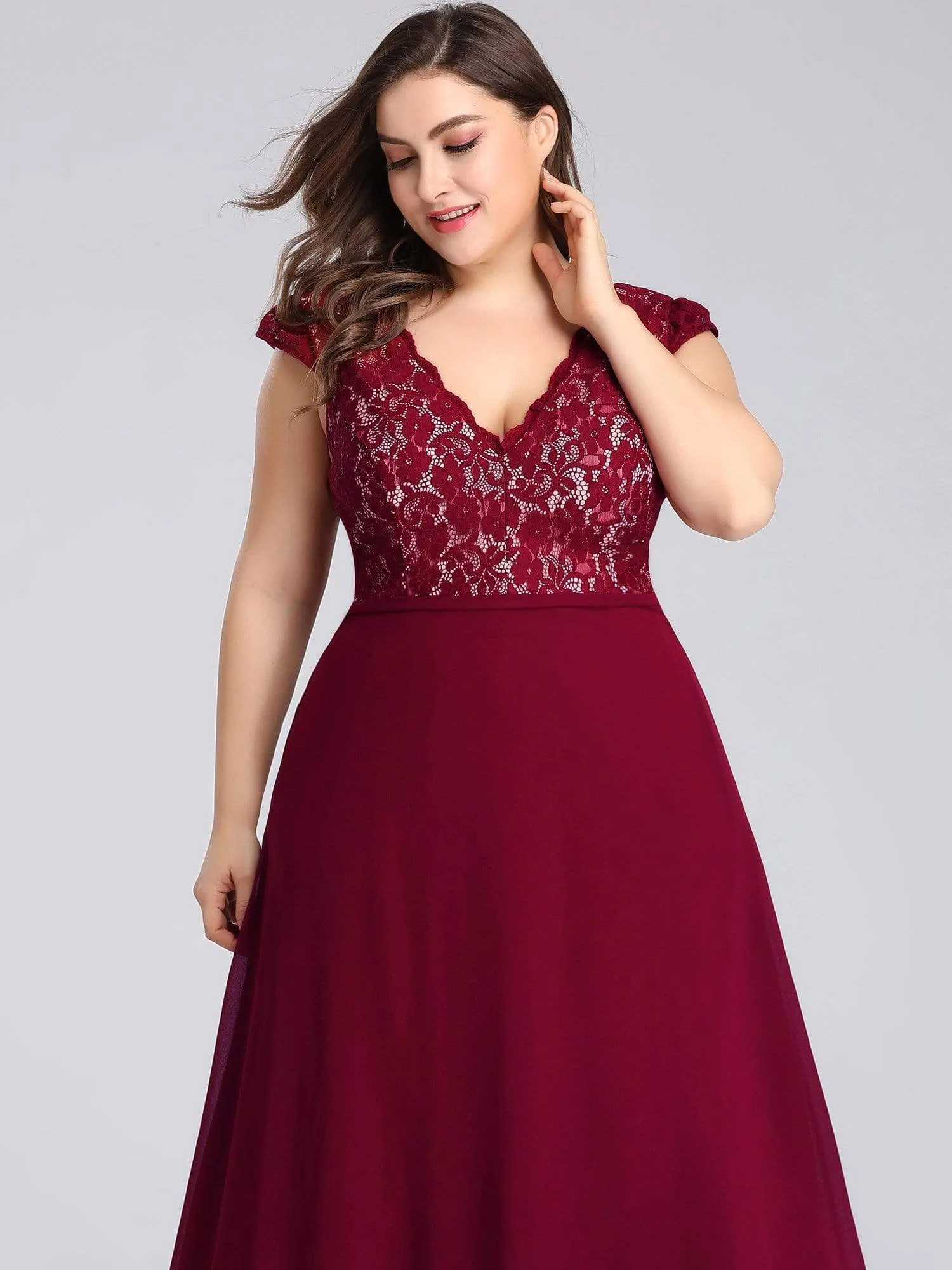 Maxi Long Evening Dresses for Women with Lace Cap Sleeves