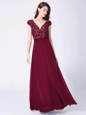 Maxi Long Evening Dresses for Women with Lace Cap Sleeves