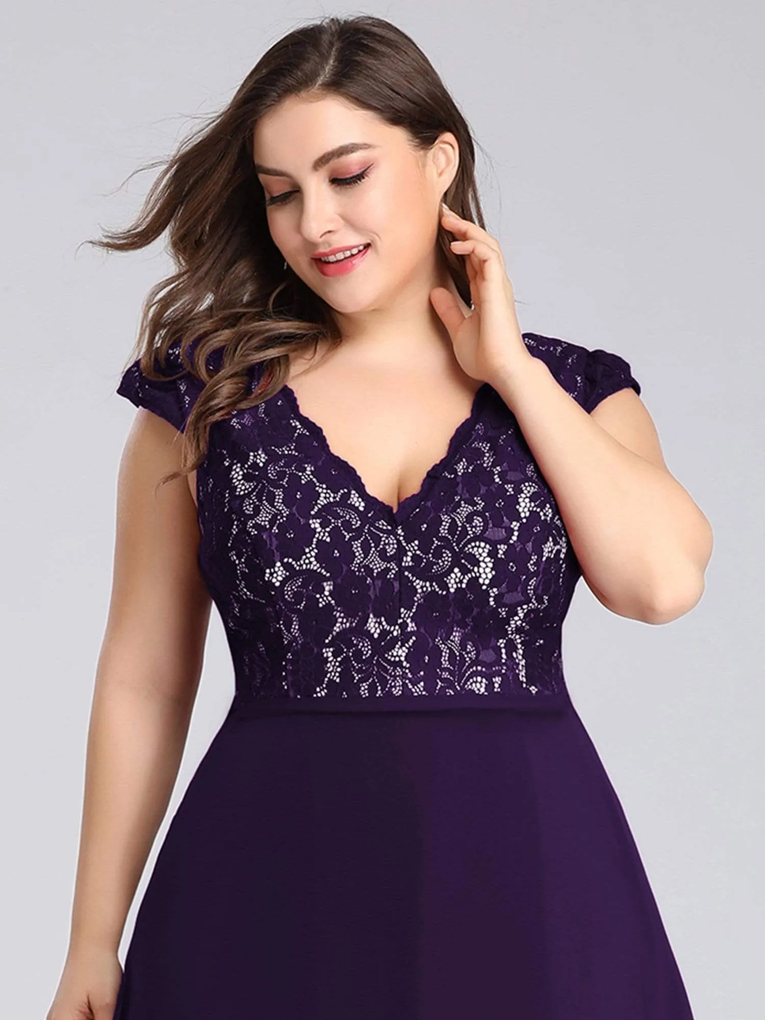 Maxi Long Evening Dresses for Women with Lace Cap Sleeves
