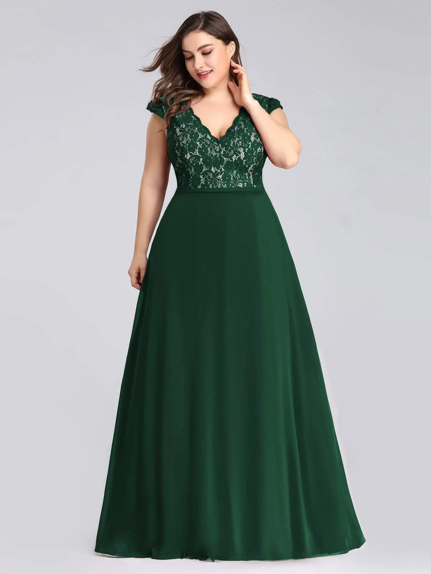 Maxi Long Evening Dresses for Women with Lace Cap Sleeves