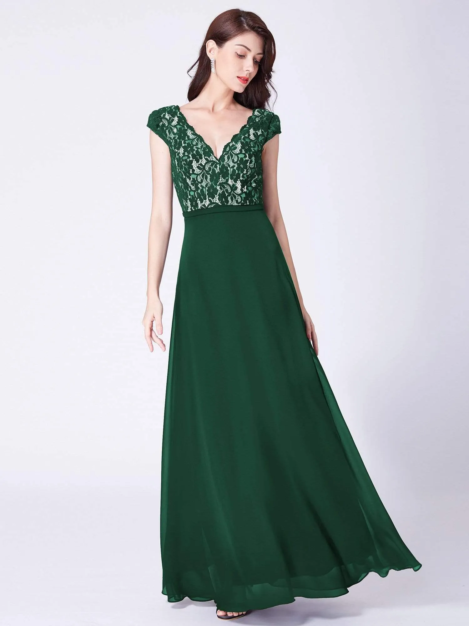 Maxi Long Evening Dresses for Women with Lace Cap Sleeves
