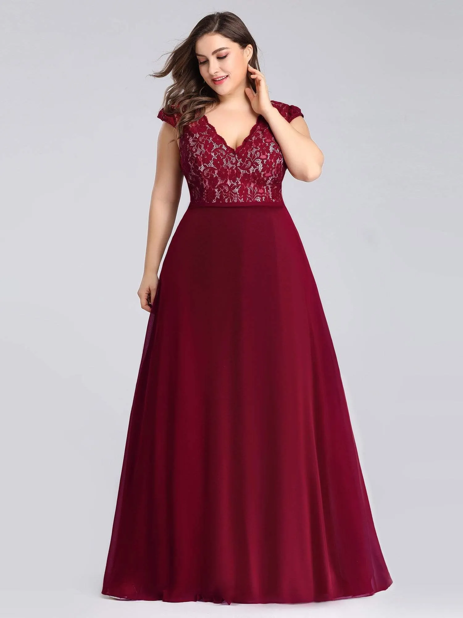 Maxi Long Evening Dresses for Women with Lace Cap Sleeves