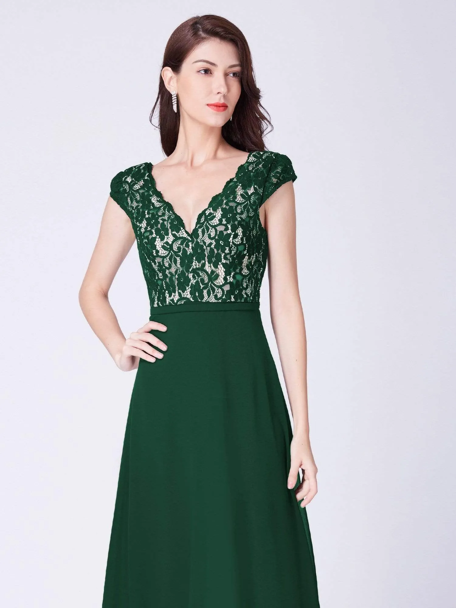 Maxi Long Evening Dresses for Women with Lace Cap Sleeves