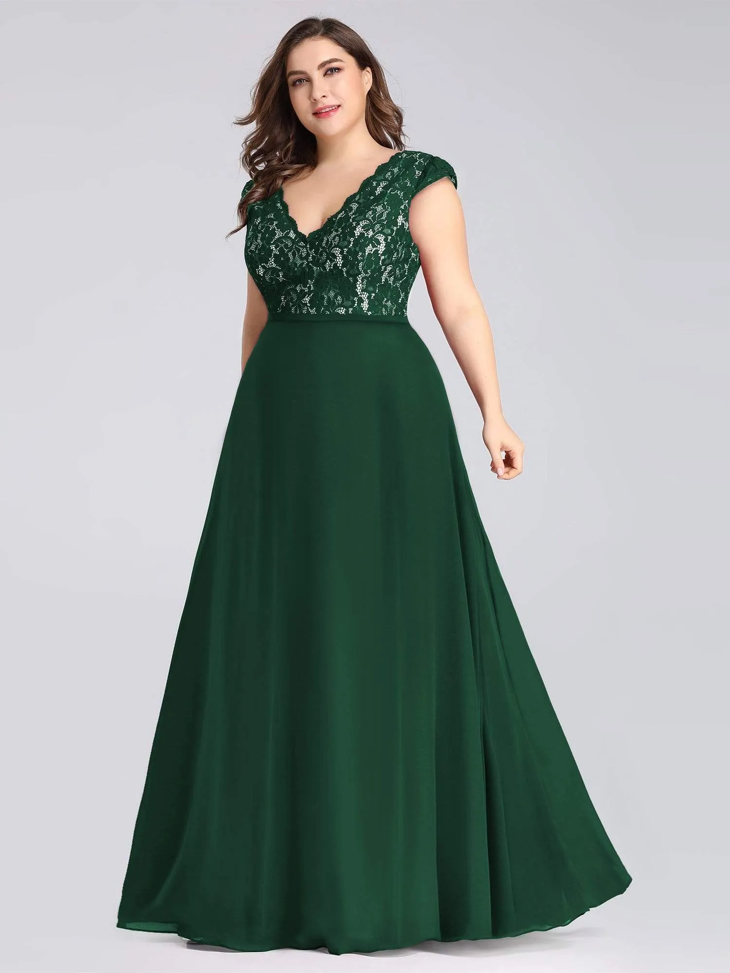 Maxi Long Evening Dresses for Women with Lace Cap Sleeves