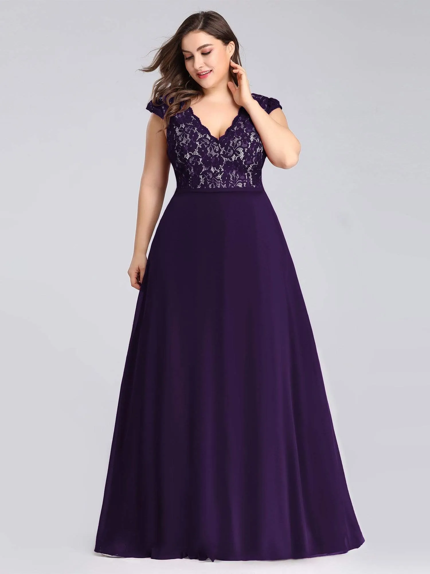 Maxi Long Evening Dresses for Women with Lace Cap Sleeves