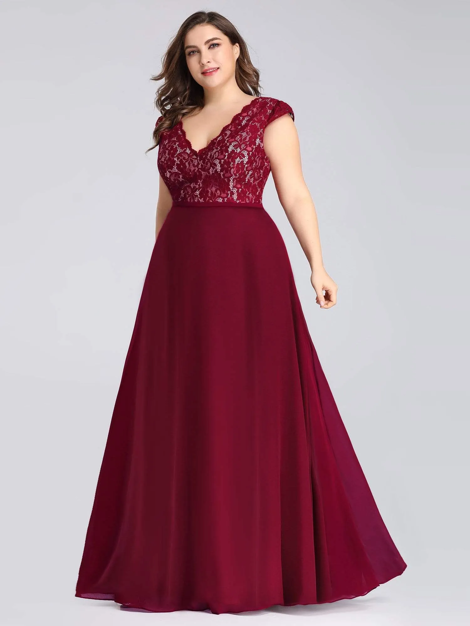 Maxi Long Evening Dresses for Women with Lace Cap Sleeves