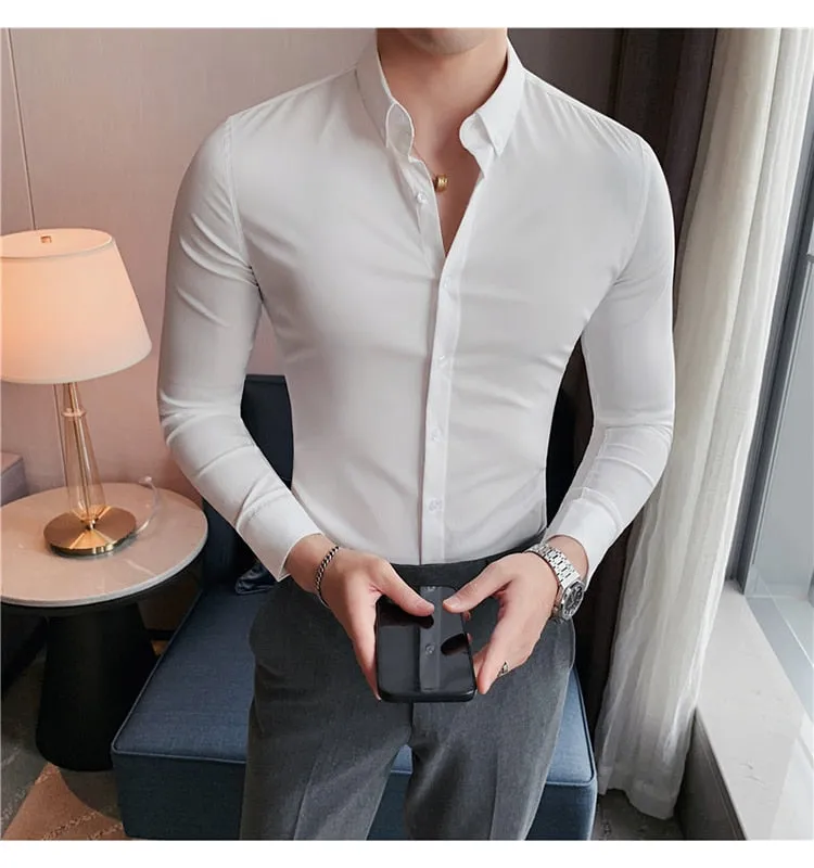 Men Stretched Slim Fit Long Sleeve Casual Shirts