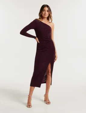 Mirabella One Shoulder Glitter Midi Dress