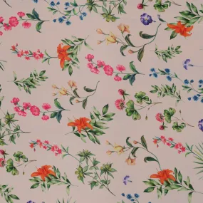Multicolor Flowers on White Background Polyester Chiffon Fabric