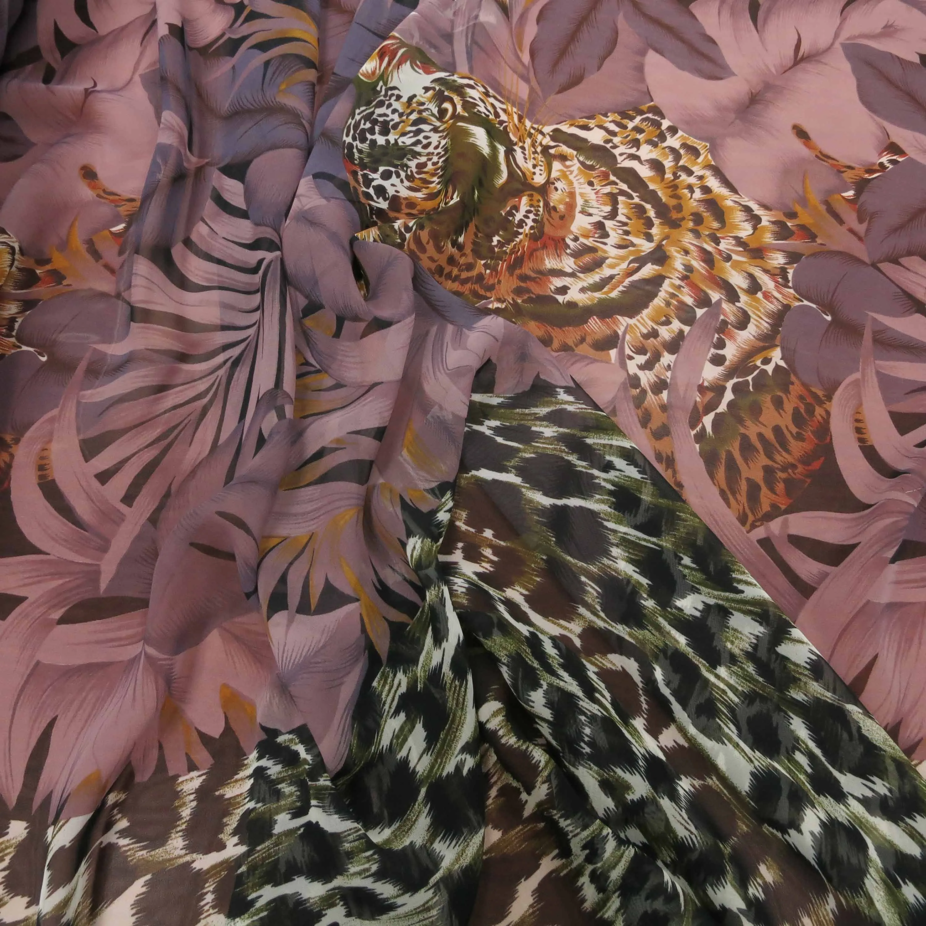 Multicolored Animal Print and Floral Printed Polyester Chiffon Fabric