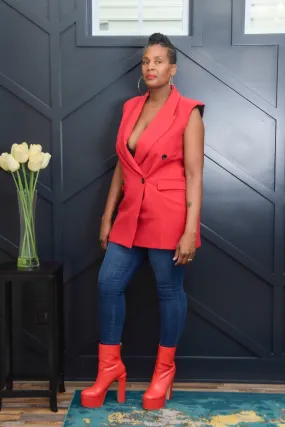 Oversized Double-Breasted Red Vest