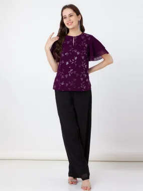 Purple Embroidered Regular Top