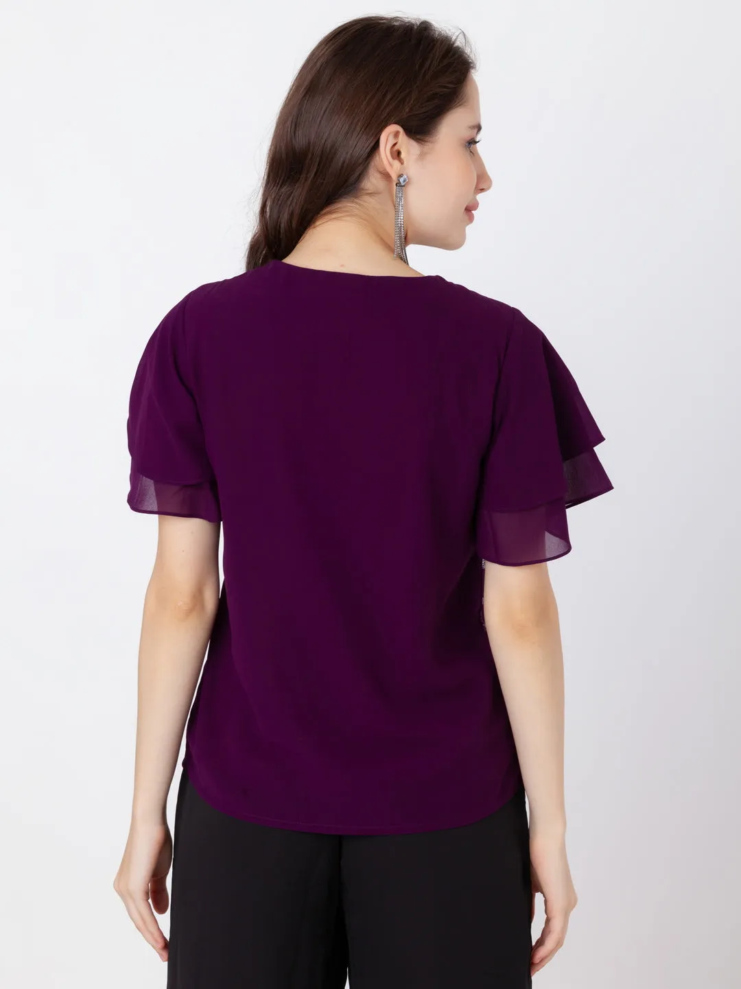 Purple Embroidered Regular Top