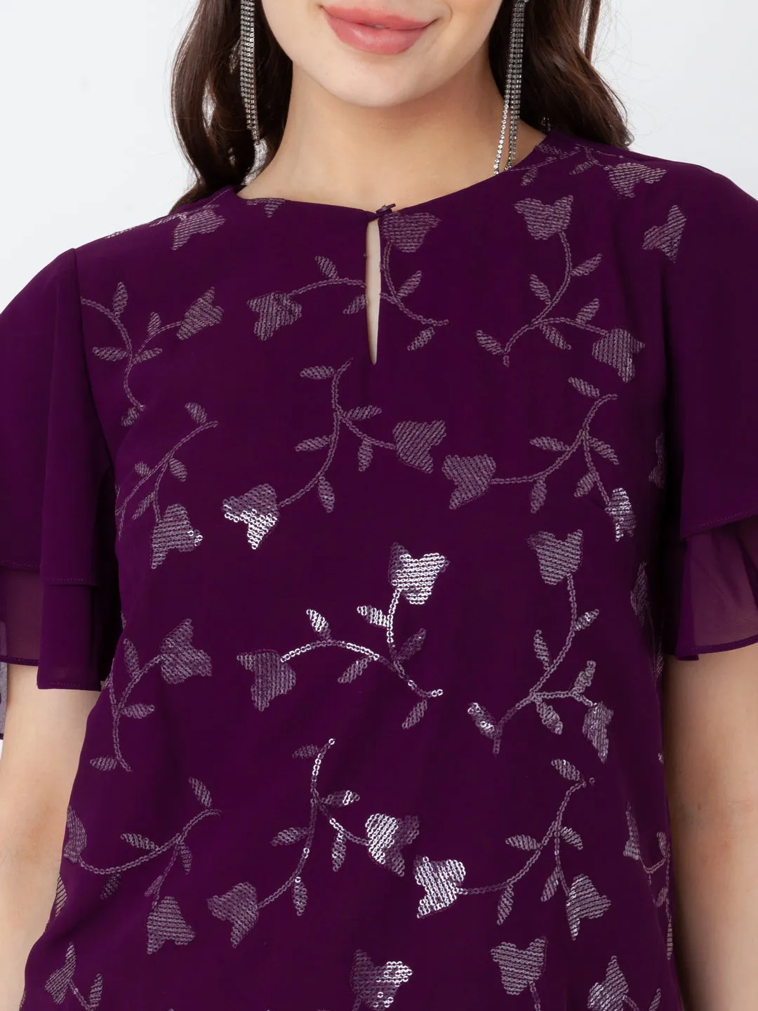 Purple Embroidered Regular Top
