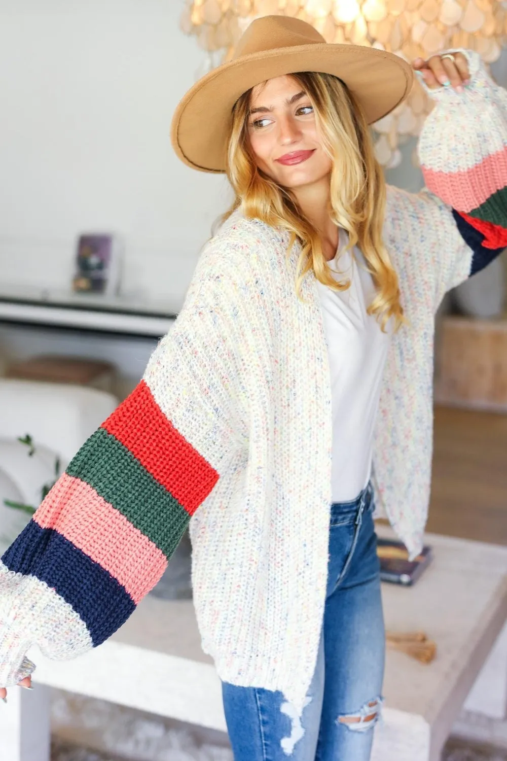 Rylee Color Block Open Front Cardigan