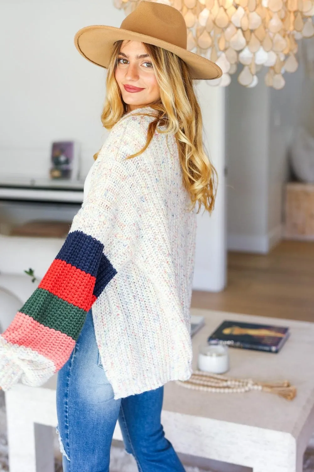 Rylee Color Block Open Front Cardigan