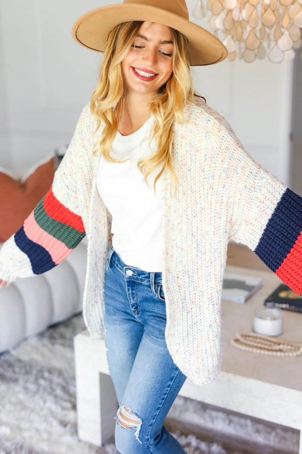 Rylee Color Block Open Front Cardigan